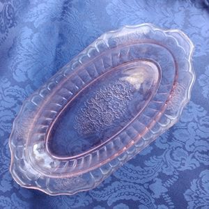 Pale Pink Floral Depression Glass Dish